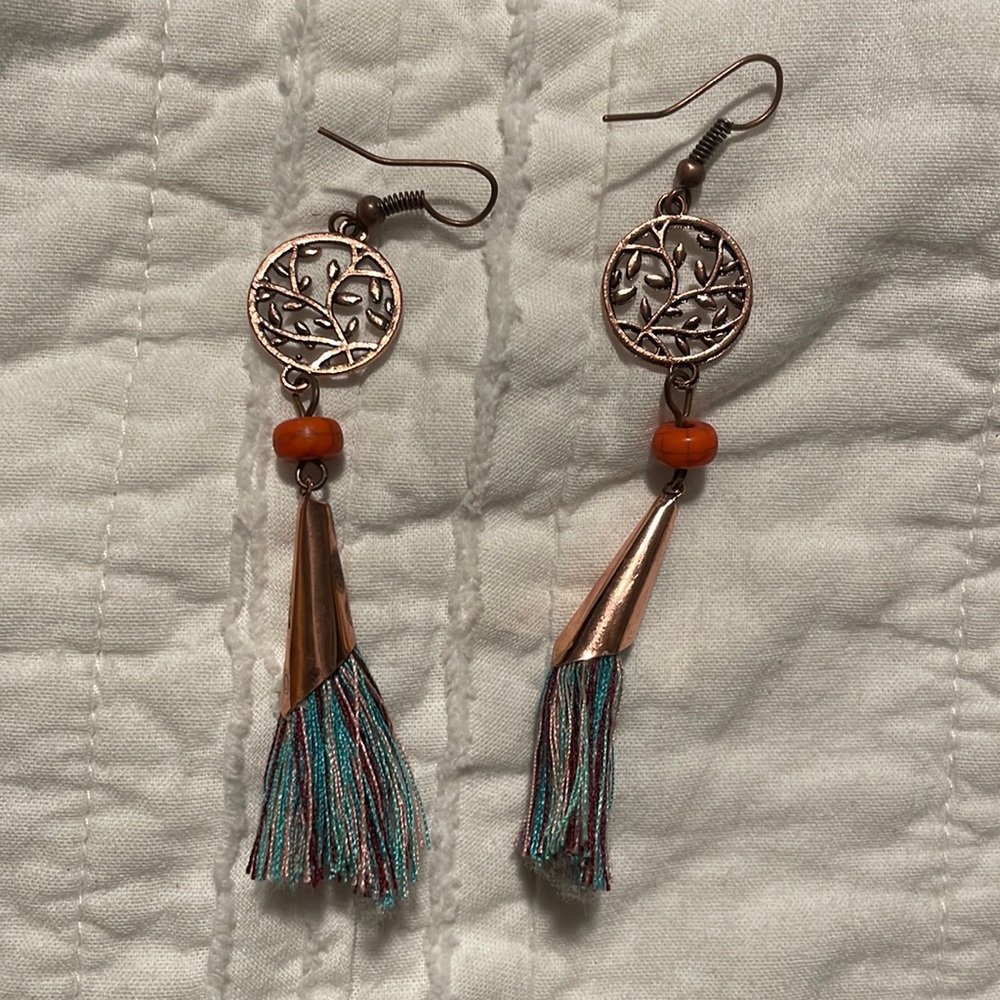 Beautiful long gold/ multi colored earrings